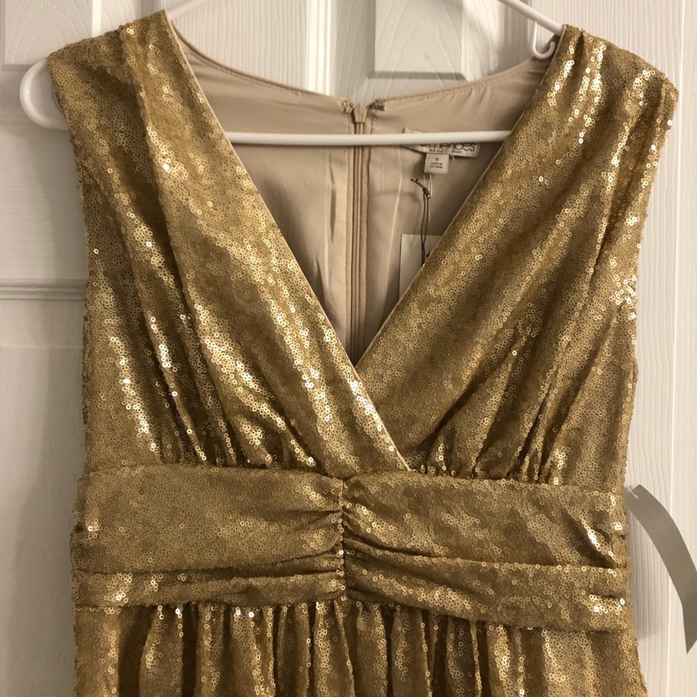 Eva Mendes NEW YORK & COMPANY Gold Sequins Dress S